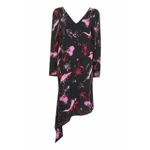 TOPSHOP 100% Silk Midi Dress Asymmetrical Hem Floral Black Pink Sz 2 NEW